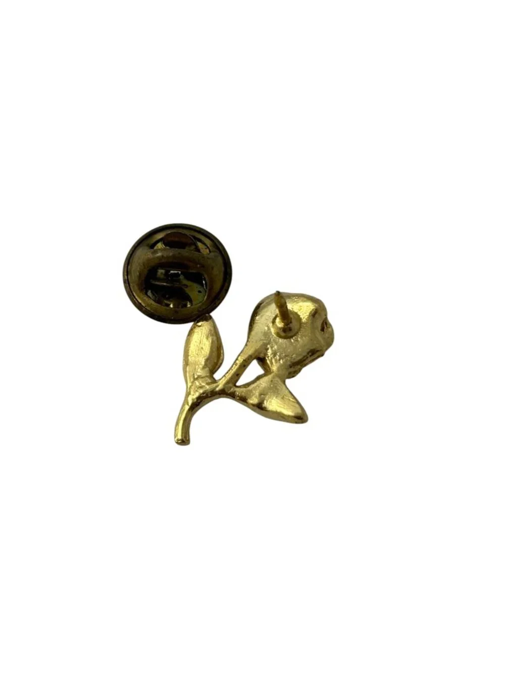 Gold Tone Rose Flower Brooch Green Enamel Leaves Red Crystal Pin Delicate